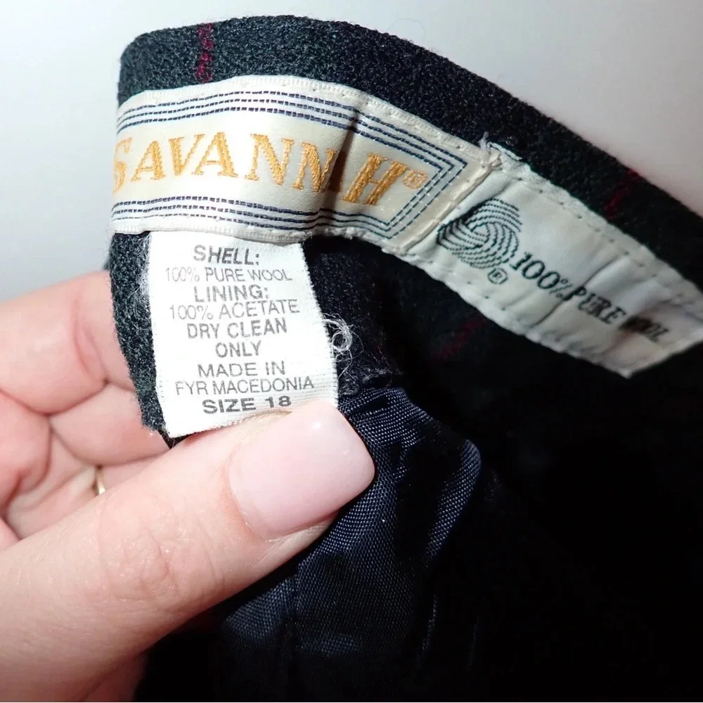 Vintage Savannah Plaid Green and Blue Wool High Waisted Pants 18